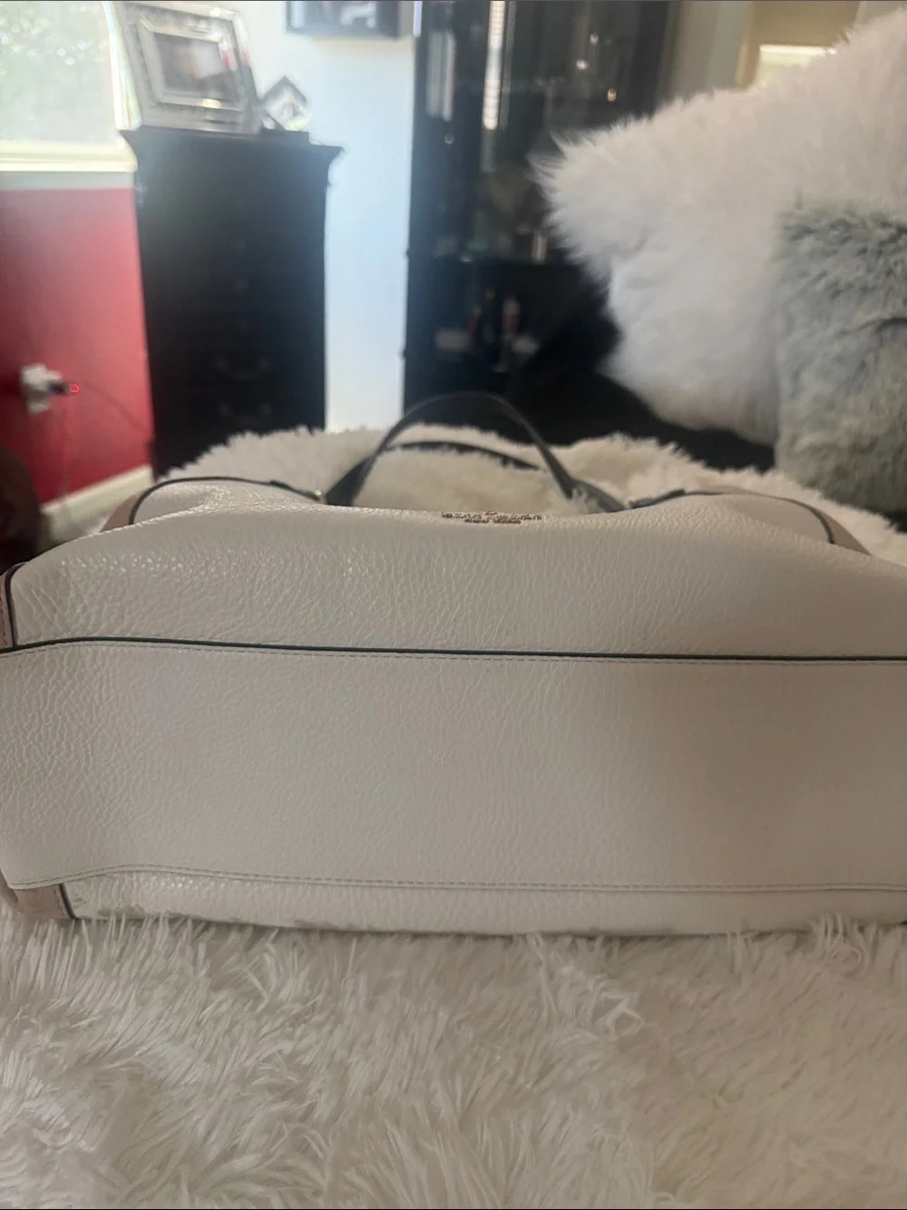 kate spade White and Blush/Tan Leather Shoulder Bag